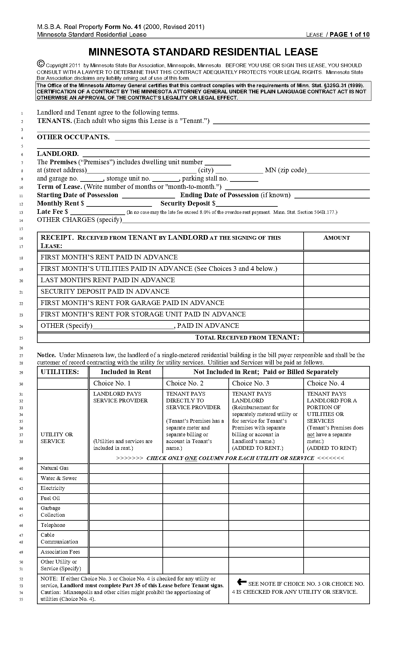 free minnesota lease agreement template